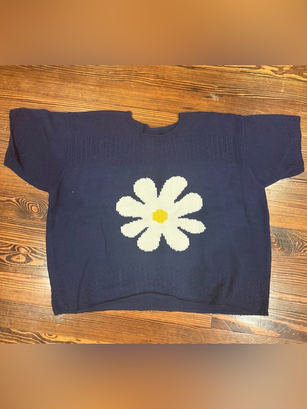 Monterey Bay Navy Daisy Crewneck Sweater with White & Yellow Flower
